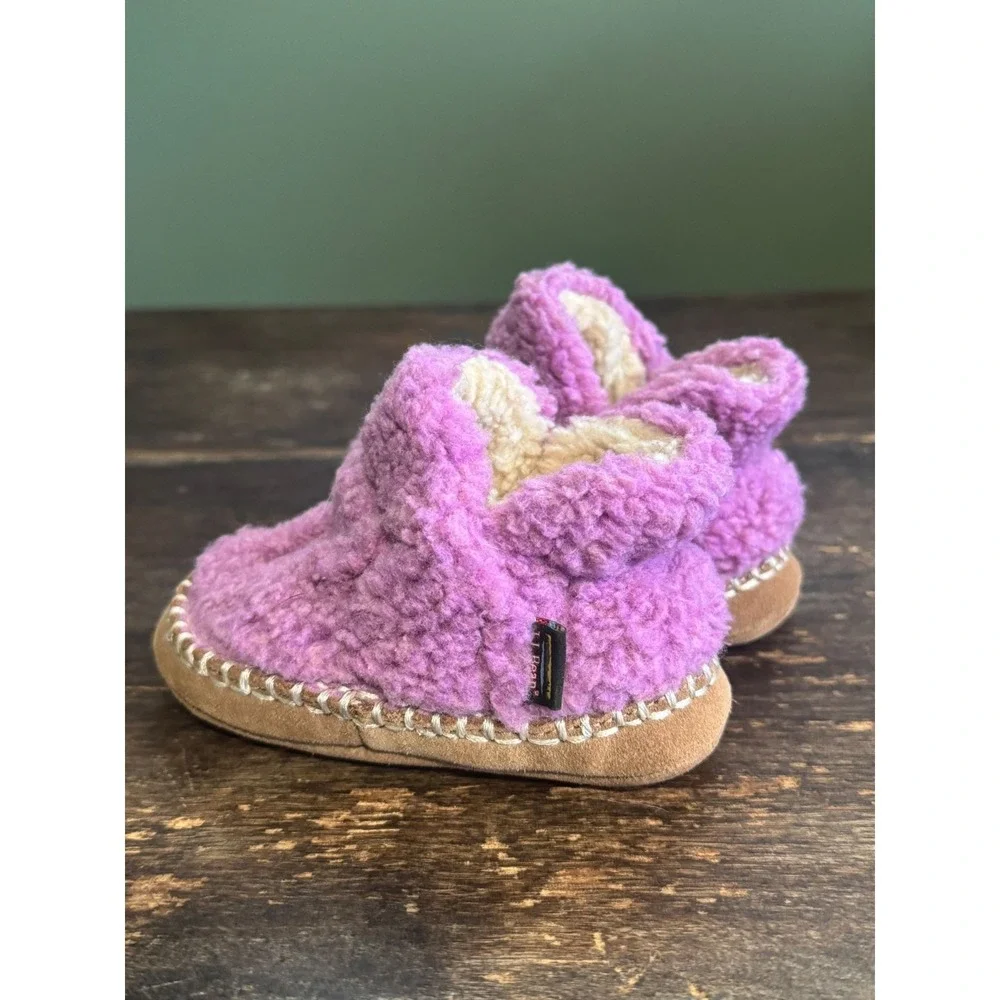 LL Bean Cozy Slipper Booties Toddler Size 5-6 Purple Suede Sole